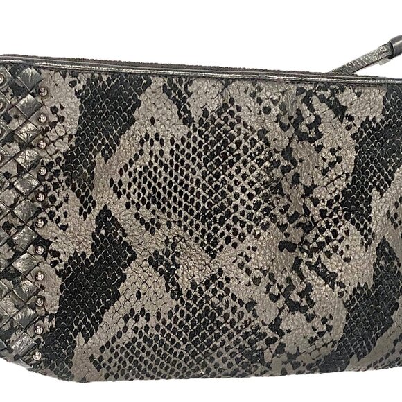 Elliott Lucca Crossbody Clutch Bag Python Embossed Leather Black Metallic Gray - Picture 7 of 11